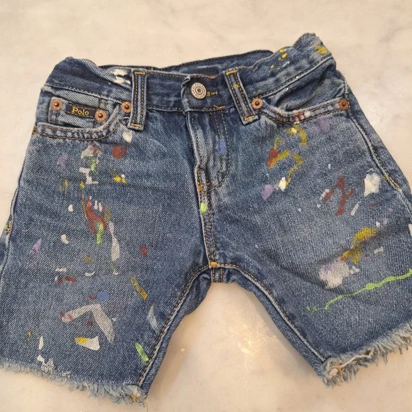 Polo Ralph Lauren Sullivan Slim Shorts Sz 3T Blue Paint Splatter Denim Cutoff