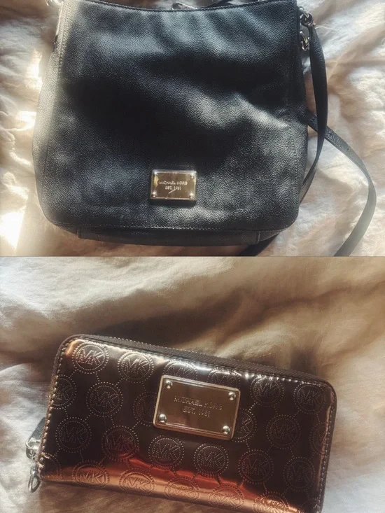 Michael Kors Black Crossbody Bag with Rose Gold MK Zip Wallet
