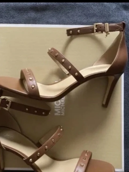 Michael Kors Brown Studded Leather Ankle-Strap Heels