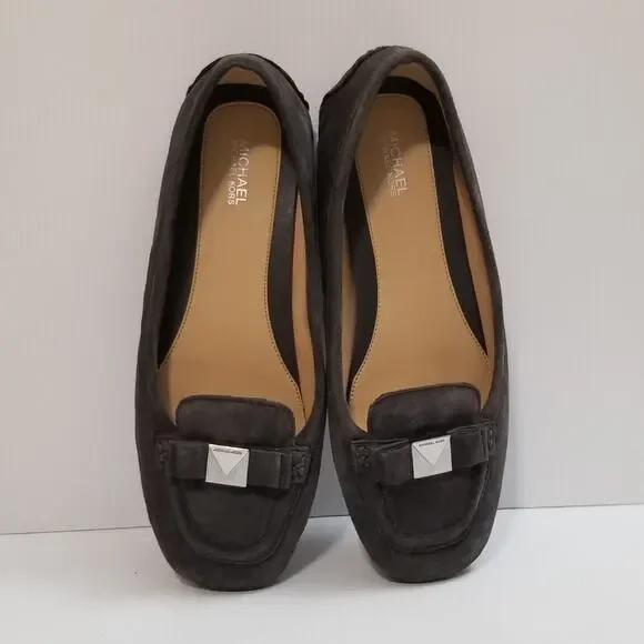 Michael Kors Women's Suede Flats Moccasins Gray Casual Caroline Size 8.5 M EUC