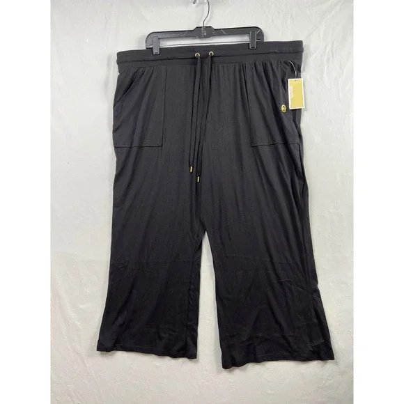 Michael Kors Lounge Pants Womens 3X Black Wide Leg Stretch Cotton Modal New