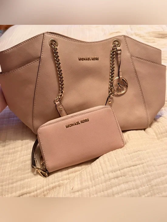 Michael Kors Blush Saffiano Leather Shoulder Bag with Matching Wallet