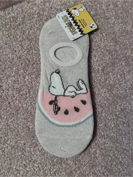 Peanuts Snoopy Watermelon No-Show Sock — Beige, Pink & Mint