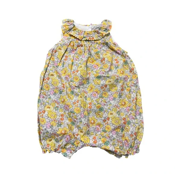 Trotters London Lily Rose Floral Romper Bubble Yellow 100% Cotton 12-18M Baby