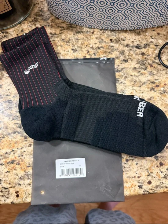 Bandit Running Black Athletic Crew Socks with Red Pinstripe