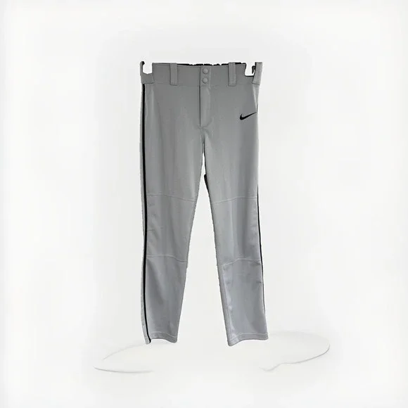 Nike Dri-FIT BOYS Large Gray Baseball Pants Black Piping Snap Waist NEW $35 F40