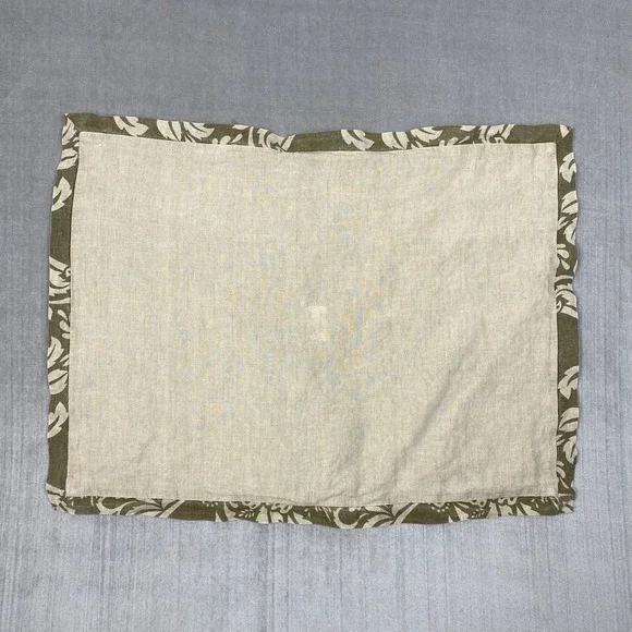 100% Linen Sham‎ Pillowcase 20 x 26 Natural Beige Olive Border Button Closure