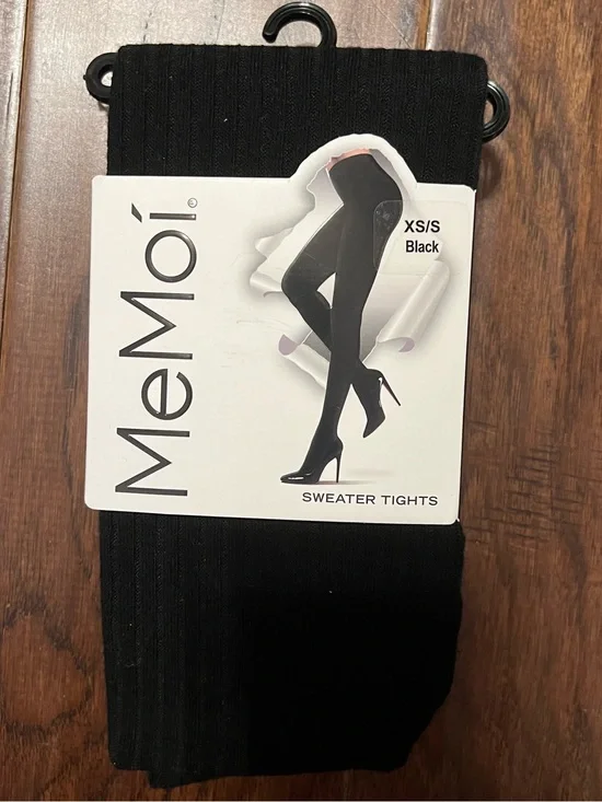 MeMoi Women's Boston Ribbed Cotton Blend Sweater Tights - XS-S / Black MSRP $20