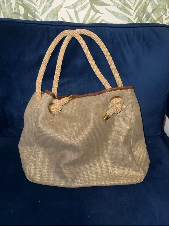 Michael Kors Tan Rope-Handled Tote with Brown Trim