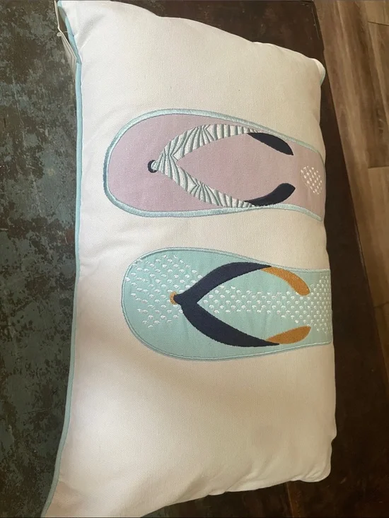 Embroidered Flip Flop Decorative Pillow - Lavender & Aqua