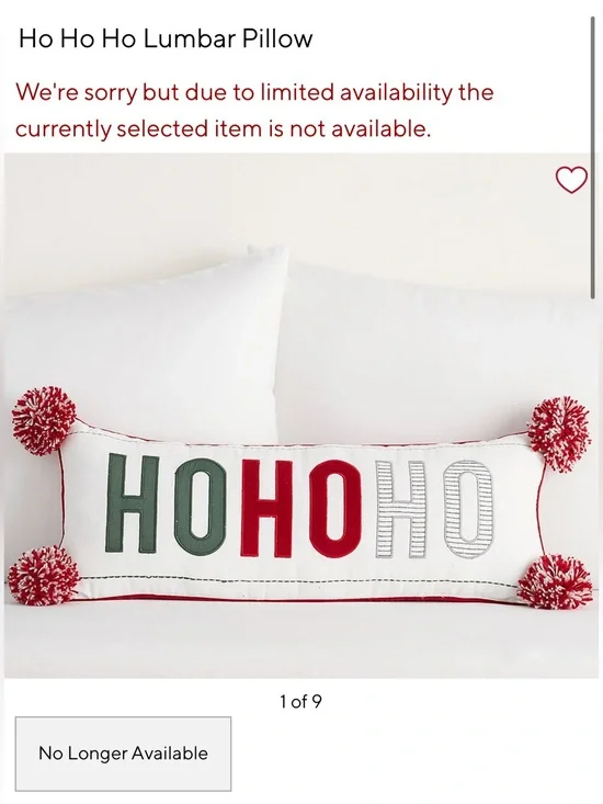 NWT Pottery Barn Kids Ho Ho Ho Lumbar Pillow