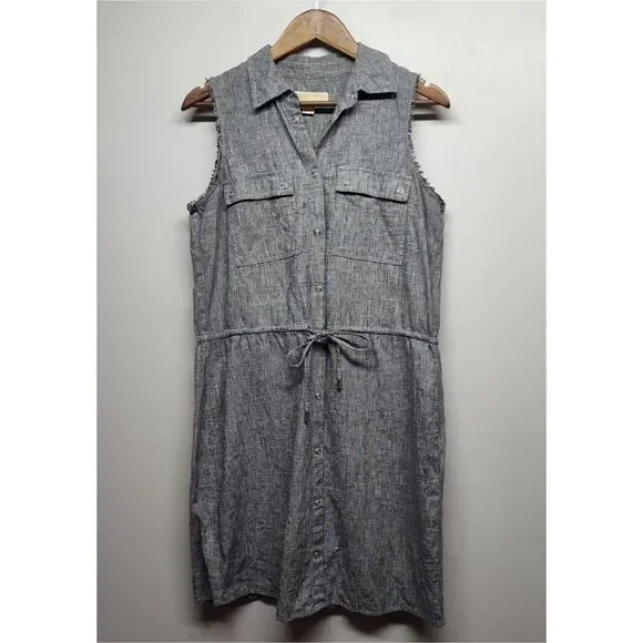 Michael Kors Linen Mini Dress Women M Gray Sleeveless Casual Summer Vacation