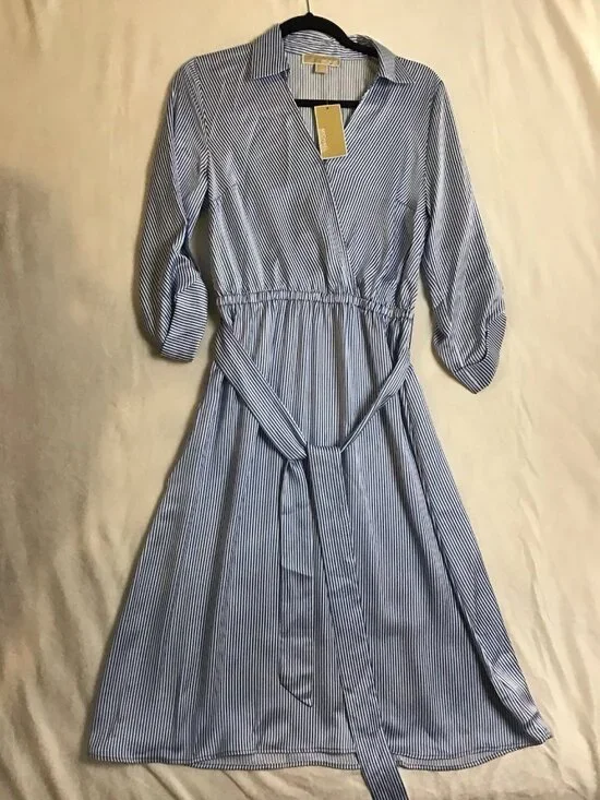 Michael Kors Women's Striped Tie-Front Shirtdress, Blueberry, Size S