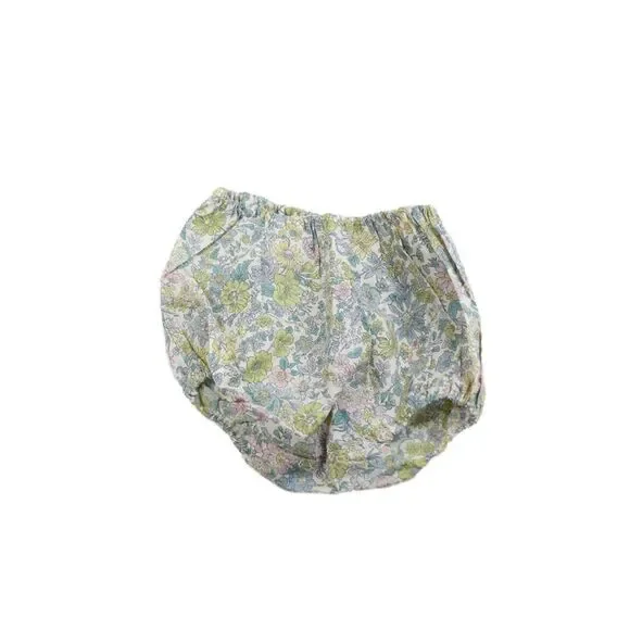 Bonpoint Girls Elastic Waistband Floral Bottoms White Blue Cotton Size 6 Months