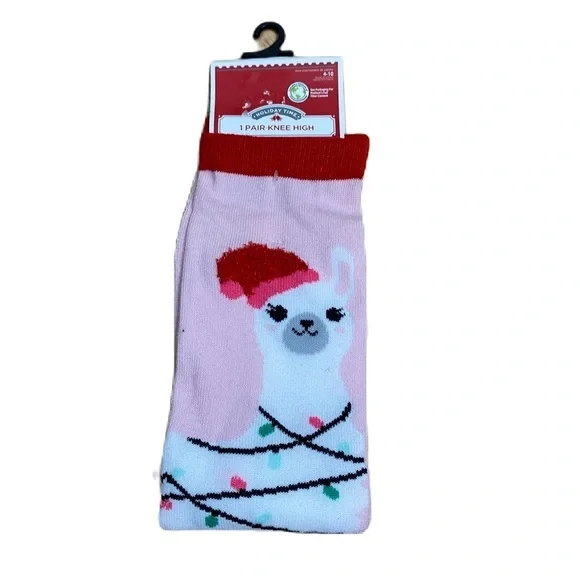 Holiday Time Pink Llama Knee High Socks NEW 4-10 Christmas Lights Women’s