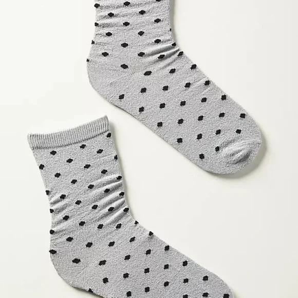 Anthropologie Lurex Gray Polka Dot Socks new with tags