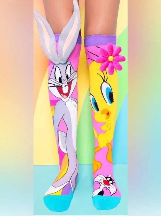 Jioiwa 3D Plush Ears Bugs Bunny Knee High Socks Mismatched Novelty Kid/Adult