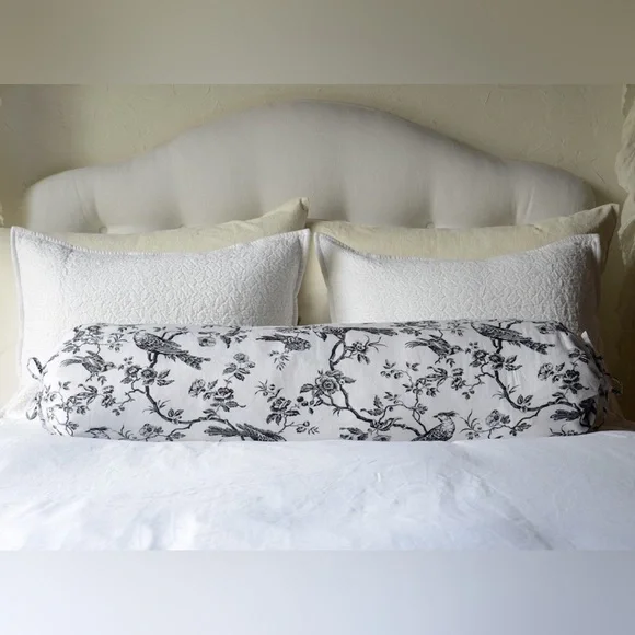 Bella Notte Bird Toile Linen Large Bolster Pillow