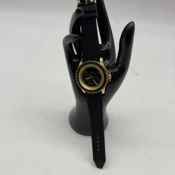 Michael Kors Black and Gold Silicone Strap Watch