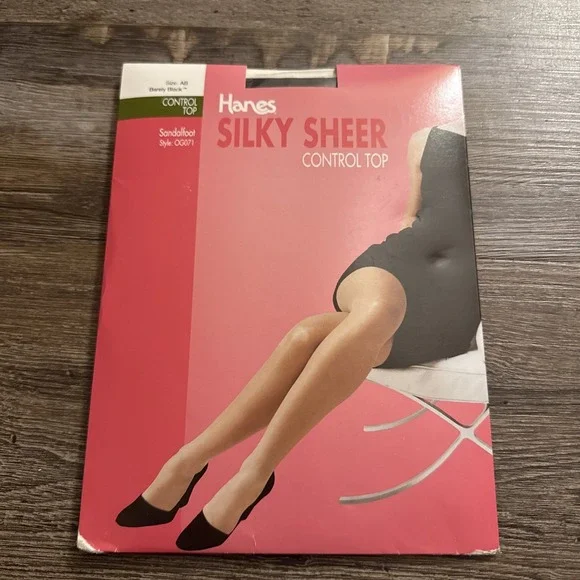 Hanes Silky Sheer Control Top Pantyhose Barley Black Size AB Sandalfoot