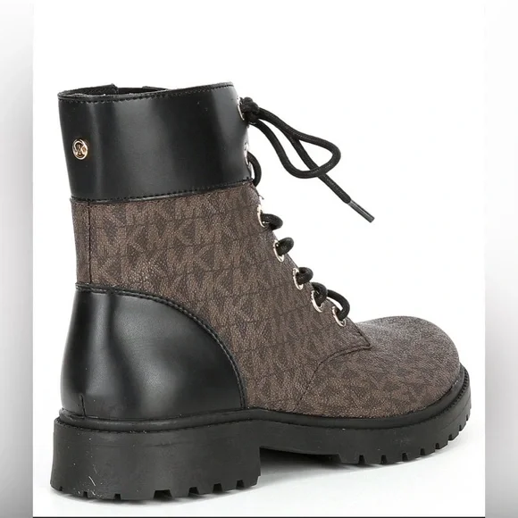 Michael Kors Women's  Alistar Bootie Brown‎ Logo Lace-Up Combat Boot 8M