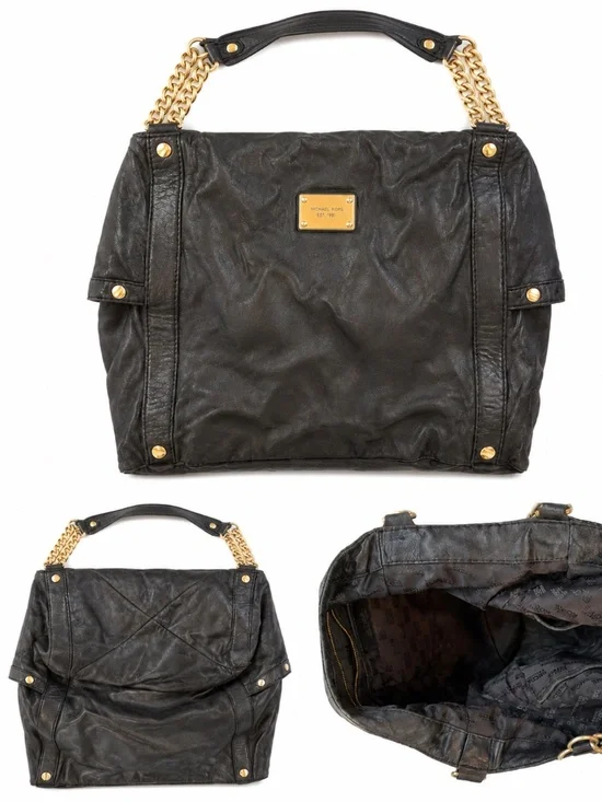 Garage Blowout Michael Kors Black Leather Gold Chain Shoulder Bag