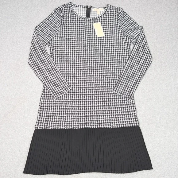 Michael Kors Pleated Hem Black & White Houndstooth Dress Womens Medium New