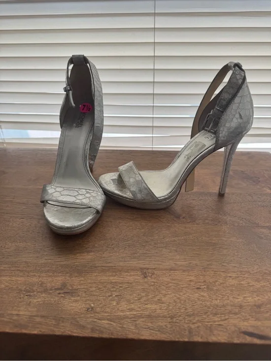 Michael Kors Silver Snakeskin-Pattern Ankle-Strap Stilettos