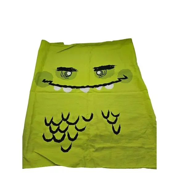 Halloween Monster Face Pillowcase Standard Size Lime Green Cotton Claw Print