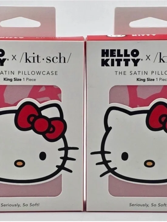 Hello Kitty Pink Red White Satin Pillowcase - King Size - Cute Bow Design
