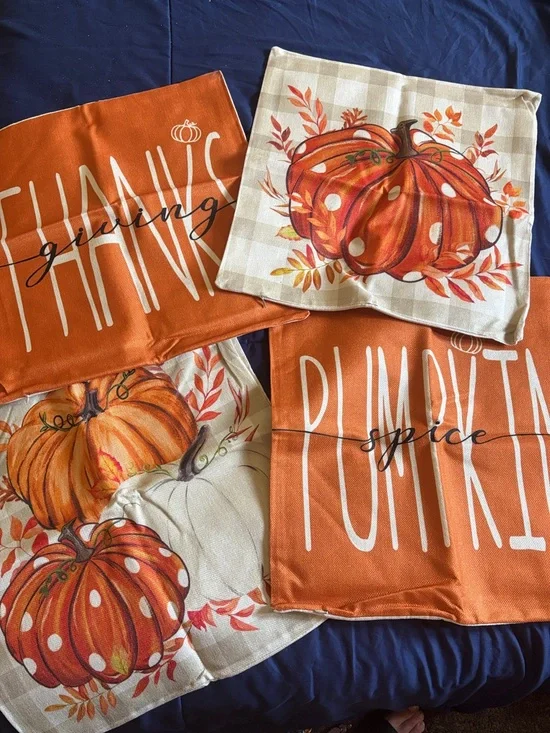 Autumn Pumpkin & Thanks Decorative Pillow Cases- Orange 18”