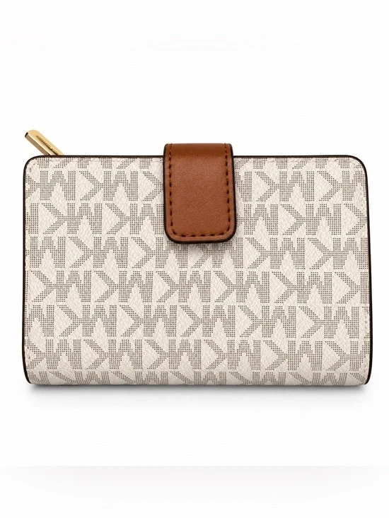 Michael Kors Beige Signature Logo Wallet with Brown Trim