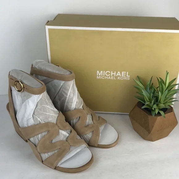 NEW Michael Kors Annalee Mid Ankle Strap Peep Toe Sandals Heels 6