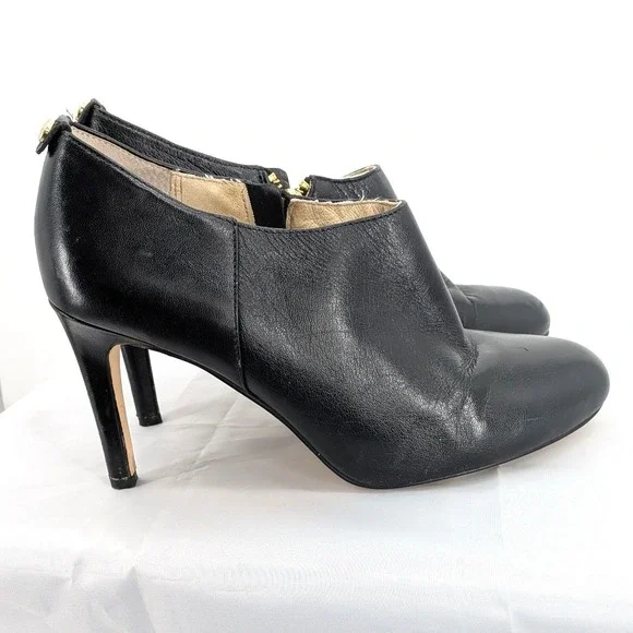 Michael Kors Leather Ankle Booties Black Stiletto‎ Heel Zip Minimalist 7M
