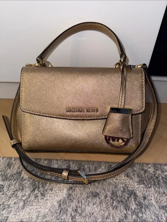 Michael Kors Ava Small Satchel in Metallic Gold Champagne finish
