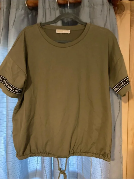 Michael Kors Olive Green Short Sleeve Drawstring Hem Top