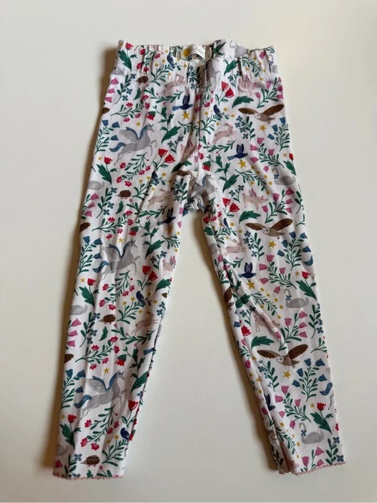 Kids Floral & Woodland Animal Leggings - White Base with Multicolor Print
