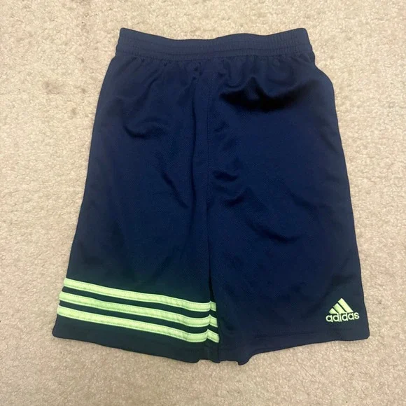 Adidas Kids Navy Blue Lime Green Stripe Mesh Athletic Shorts Boys Size 7
