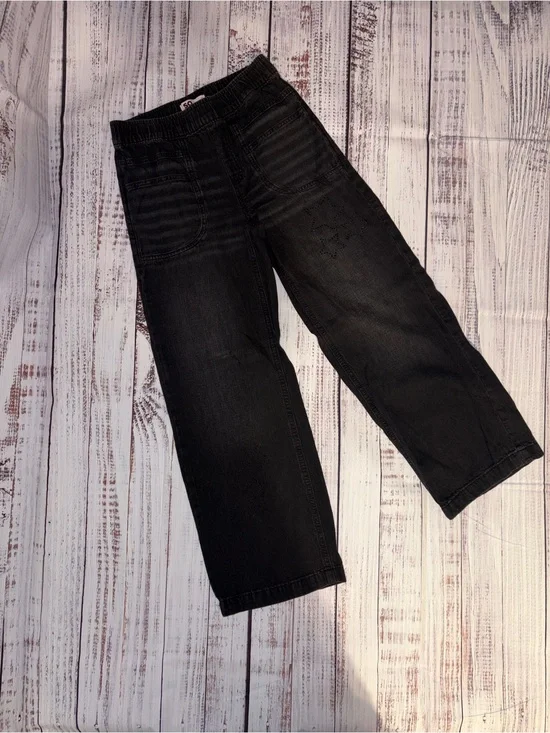 SO Black Pull-On Jeans Girls Size 12 Wide Leg Star Detail
