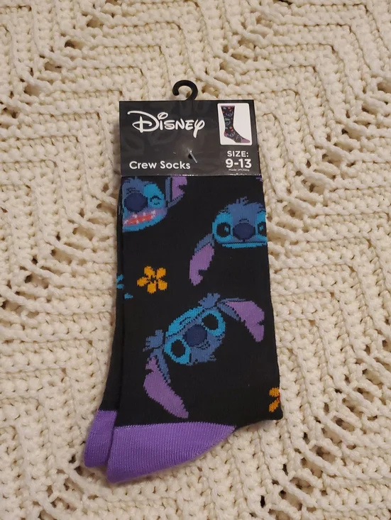 Disney Lilo & Stitch Black And Purple Crew Socks NEW Size 9-13
