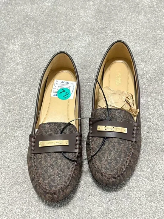 Michael Kors Brown Logo Penny Loafers with Gold Plaque