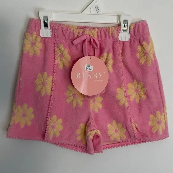 Bisby Pink Terry Cloth Yellow Flowers Shorts size 6