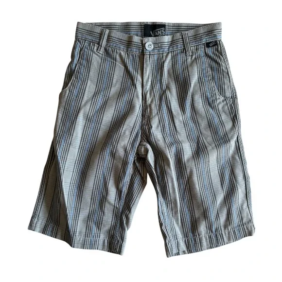Vans Boys Grey Blue Striped Chino Walk Shorts Size 12 Skate Casual Summer
