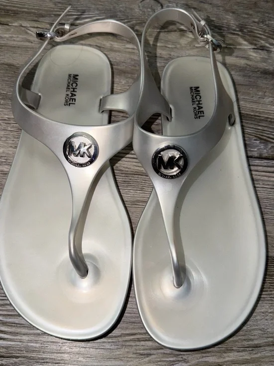 Michael Kors Metallic Silver Jelly Thong Sandals