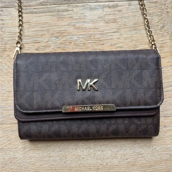 MK Michael Kors log signature Brown Crossbody Bag wallet on chain price firm!