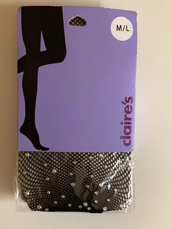 Claire's Women’s Size M/L Black Fishnet Rhinestone Stockings. New