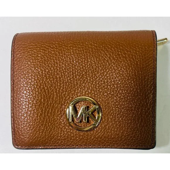 Michael Kors Pebbled Leather Wallet MK Logo Fold‎ overSnap Zip Closure