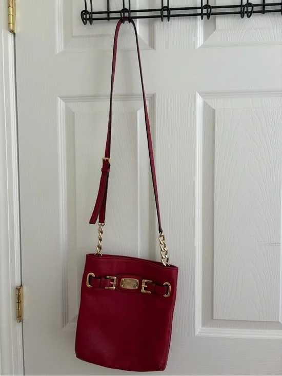 Michael Kors Red Leather Crossbody with Gold Chain Accents