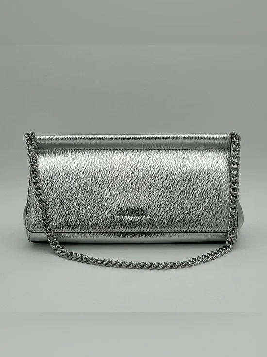Michael Kors Carmine Silver Metallic Pebbled Leather Pochette