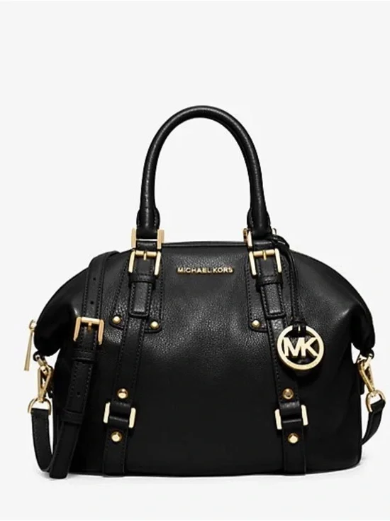 Michel Kors Beford belted medium satchel & cross body bag. Black/Gold